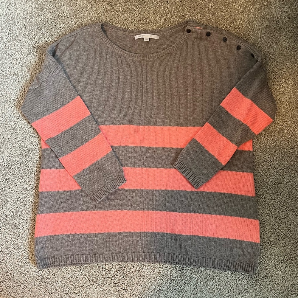 Gap cashmere blend coral and taupe striped sweater